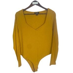 Rogue Collection long slv Mustard Yellow Ribbed Bodysuit / 3X